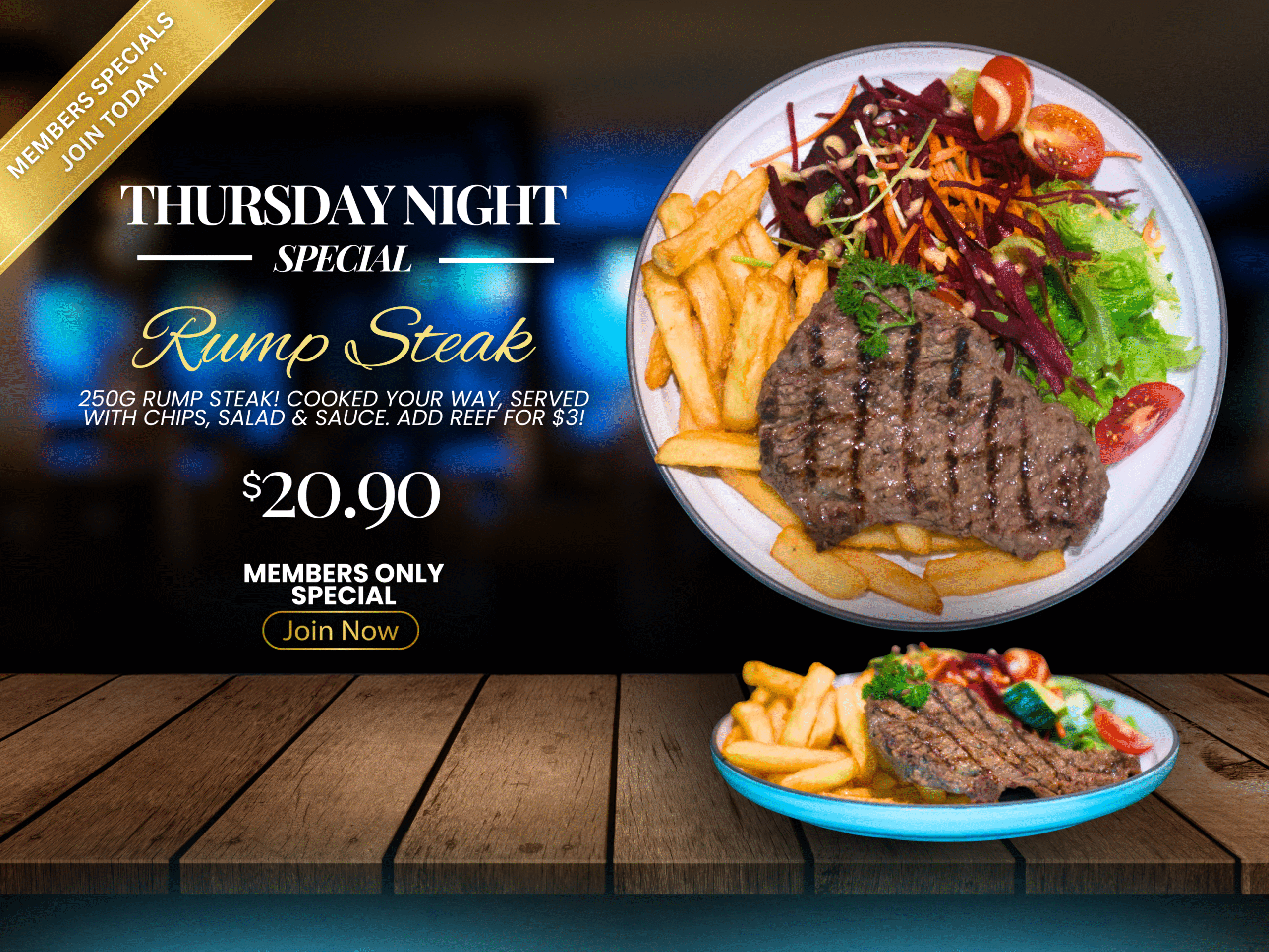 Thursday Rump Steak Dinner Special at Bundaberg RSL Club